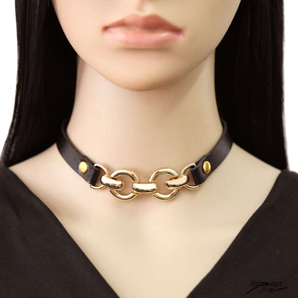 Adjustable PU Leather Punk Choker Necklace With Ddmyday Bold Gold Metal Rings Gothic Statement Collar For Women And Men Ddmyday