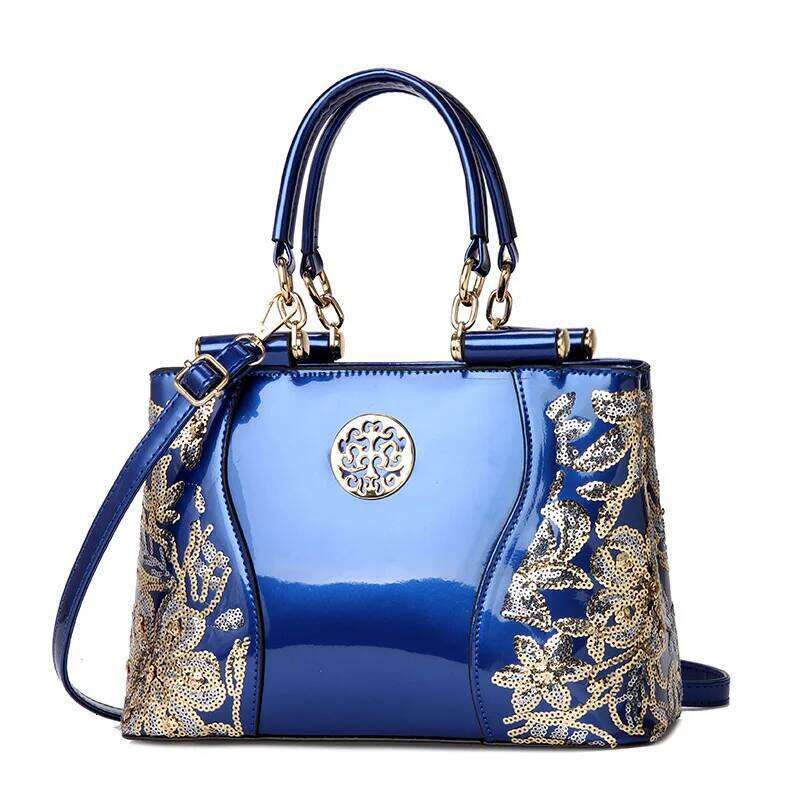 Spring New Patent Leather Sequin Ing Metal Sheet Handbag Banquet Dress Large-Capacity One-Shoulder Cross-Body Women's Bag