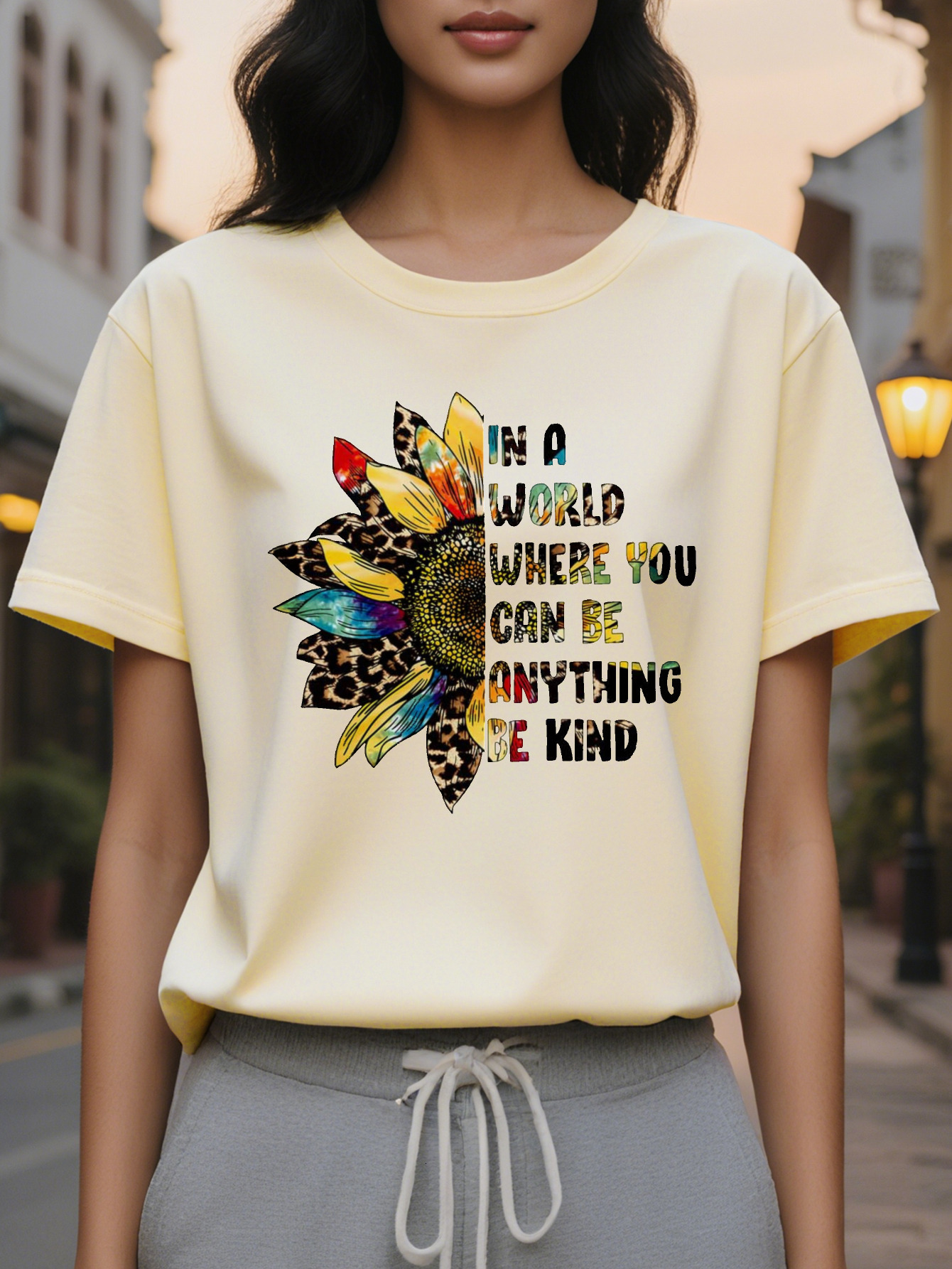 Ladies White Be Kind Sleeve T Shirt Round Neck Inspirational Information Jacket Medium Elastic Autumn Winter Daily