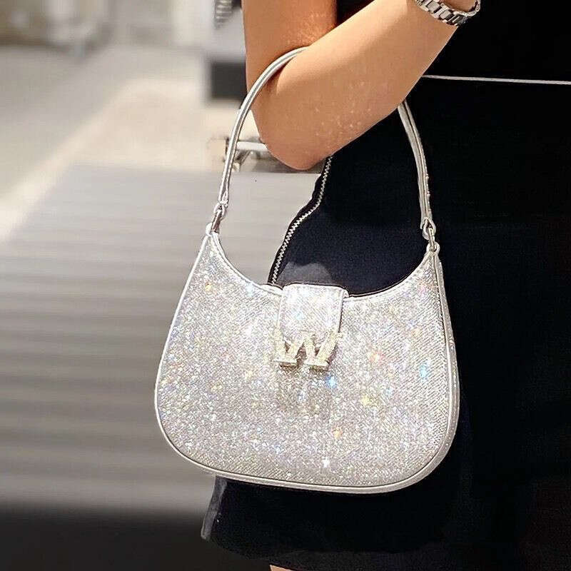Fashion Simple Rhinestone Single Shoulder French Underarm Women Classic Mini Crescent Bag Wedding Handbag