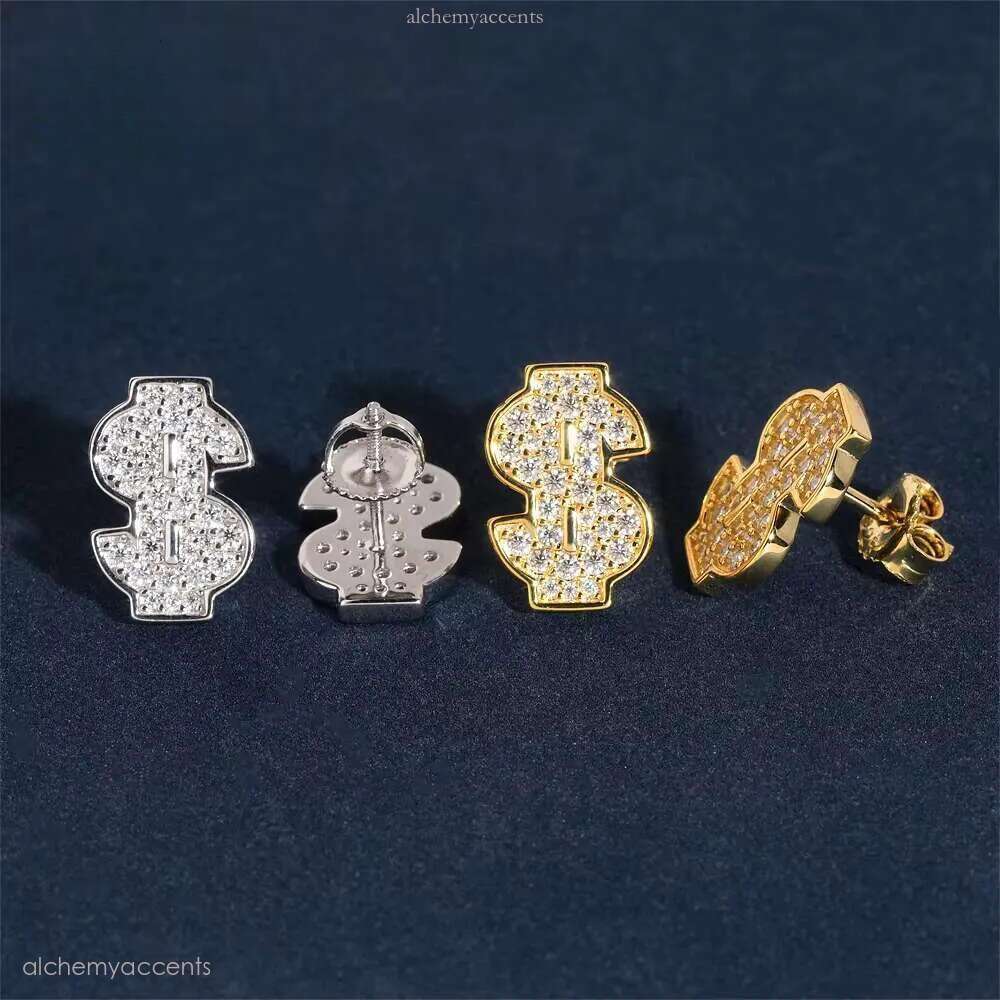 Pass Dia Tester Ready to Ship Iced Out Hip Hop Jewelry Dollar Design Ear Studs S VVS Moissanite Stud Earring for Women