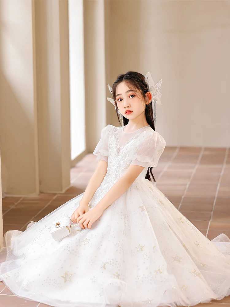 15-3 Years Old Teen Girls Fluffy Mesh Dresses for Wedding Flower Elegant Party Princess Prom Gown Children Pageant Tailored Long Dress Z250904
