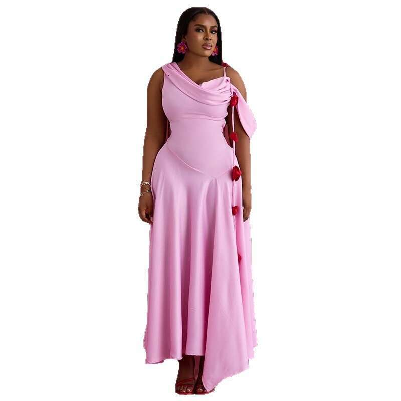 2025 Summer New Elegant Off-Shoulder Mid-Length Slim Strap Dress for Women European and American Design