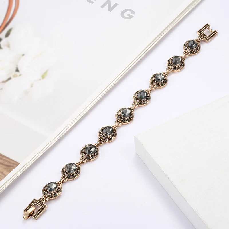Wbmqda Charm Ethnic Wedding Bracelet Women 585 Antique Gold Boho Gray Crystal Bracelet Vintage Jewelry Russia AccoriesXJ250904