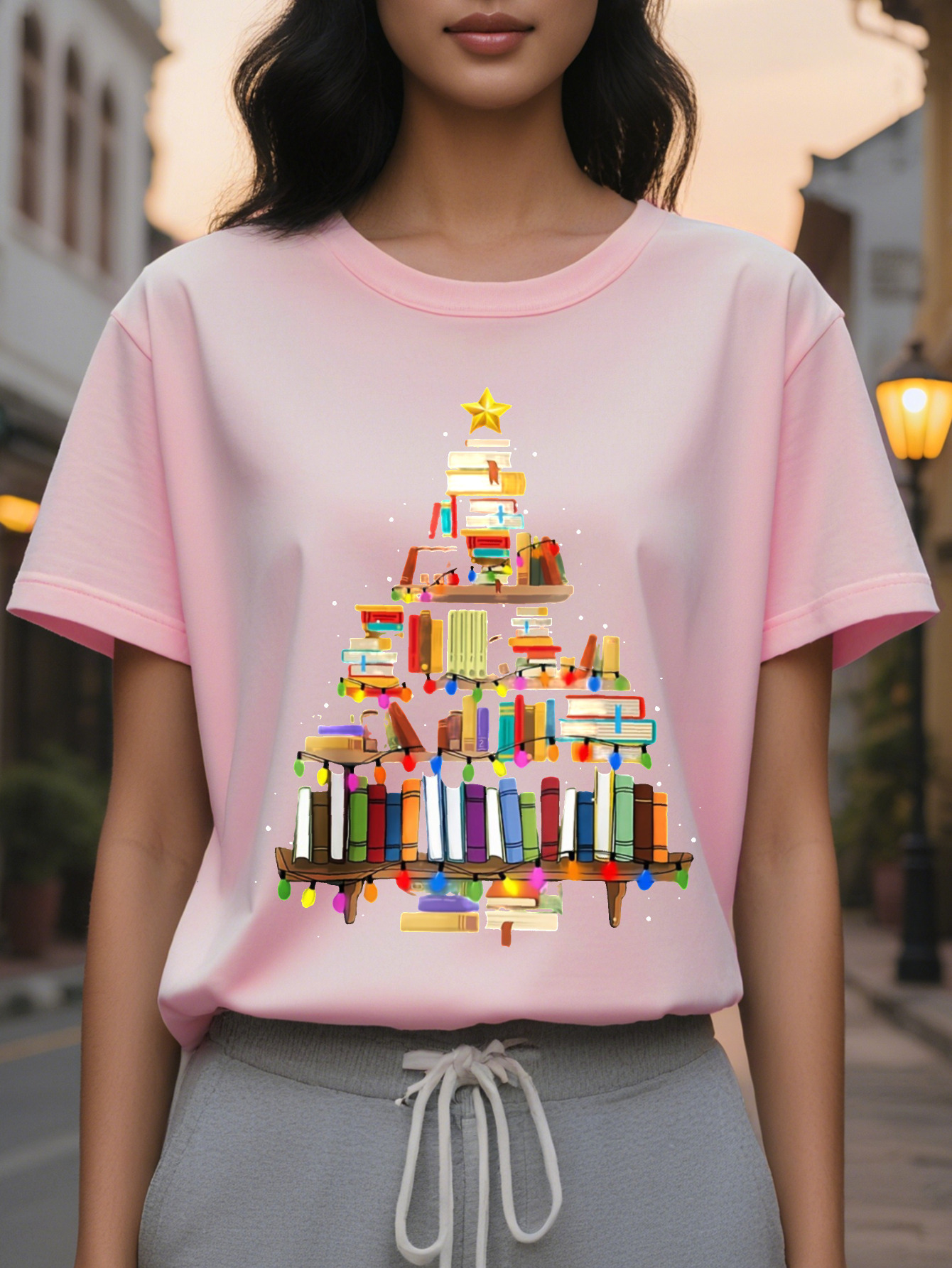 For Spring Summer Casual Short Sleeve Books Print Crew Neck T-Shirt Women's Clothing