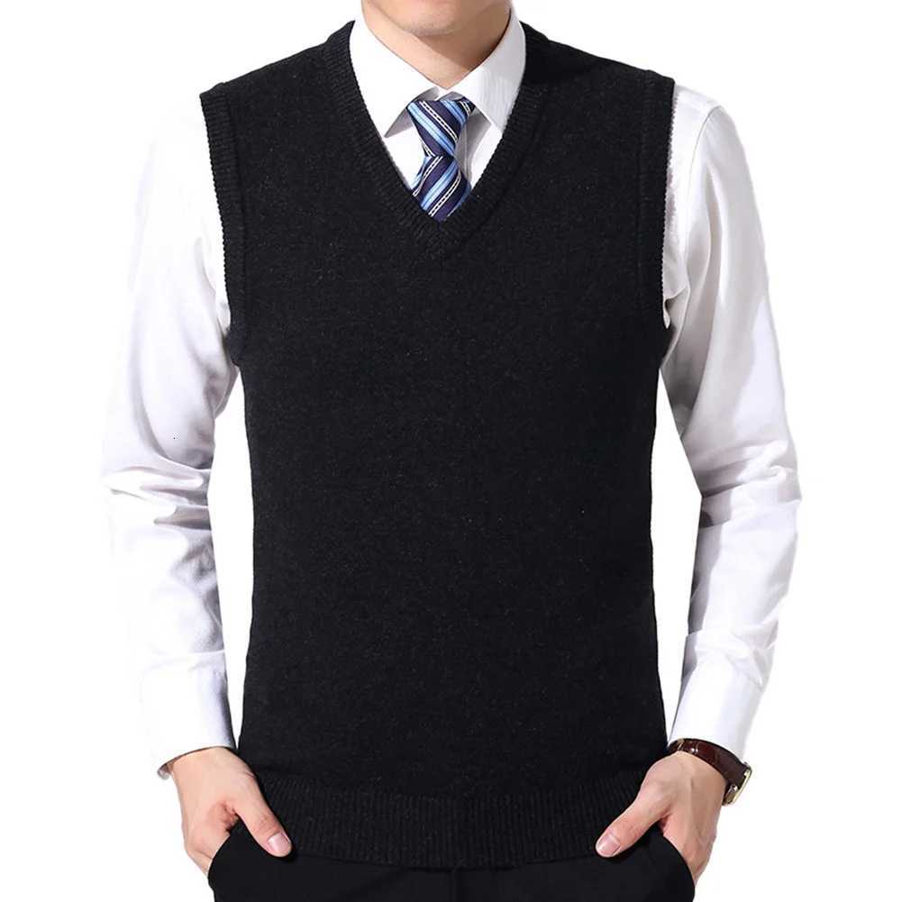 HOT SALES Men Casual Winter Solid Color V Neck Sleeveless Knitted Woolen Plus Size Vest Knitted Woolen Vest Men Suit VestXJ250904