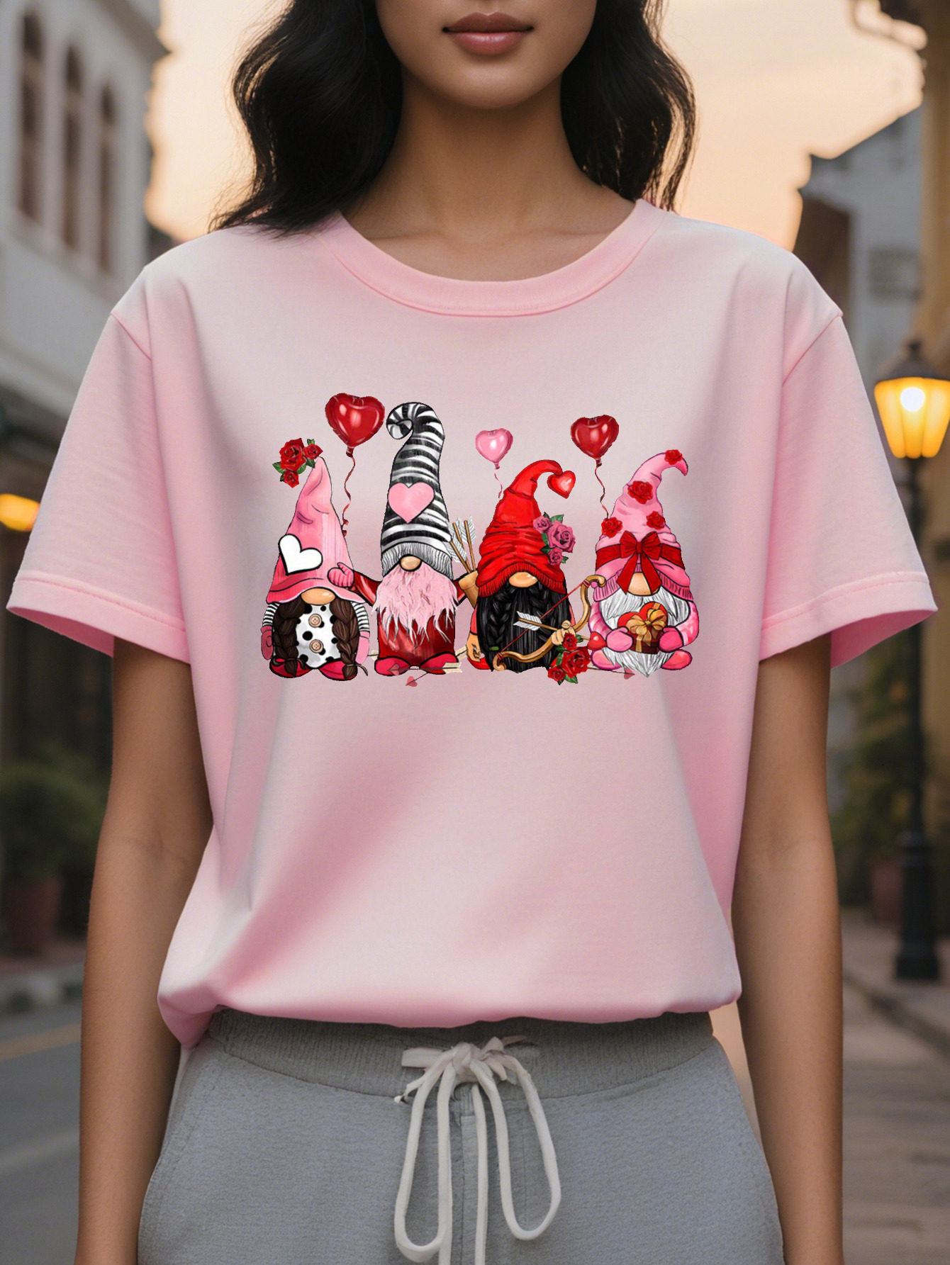 Crewneck T-Shirt Cotton Opaque Thin Washable Knitted Alphabet Pattern Casual Style Summer