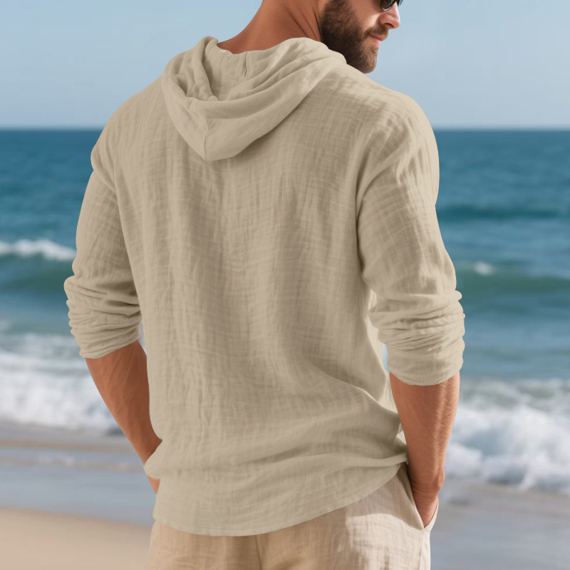 Men's Hoodie Long Sleeve Shirt Cotton Linen Blend Pullover Casual Oversized Beach T-Shirt for Fall European size: S-3XL