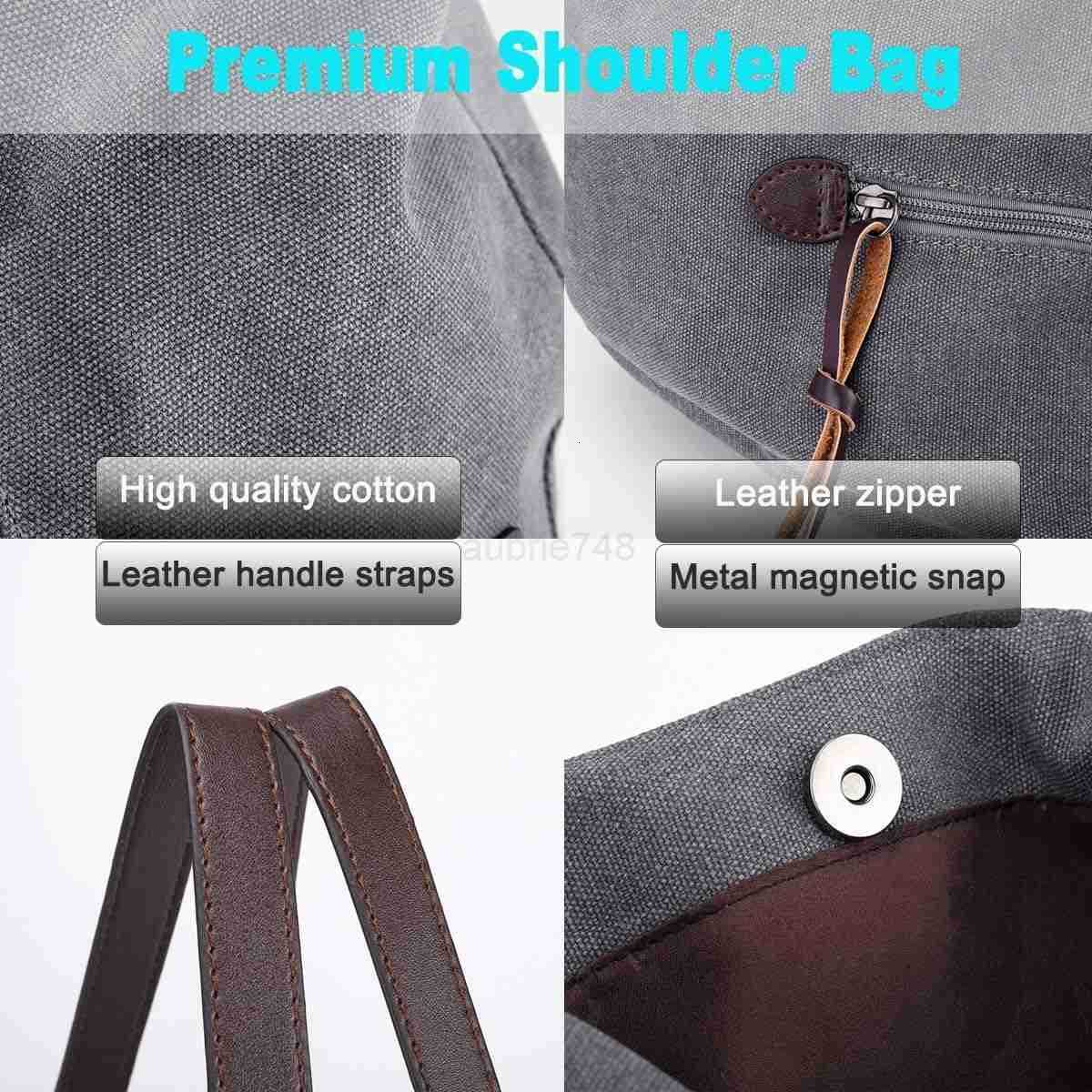 Womens Multipocket Shoulder Bag Fashion Cotton Canvas Handbag Tote Purse M250904