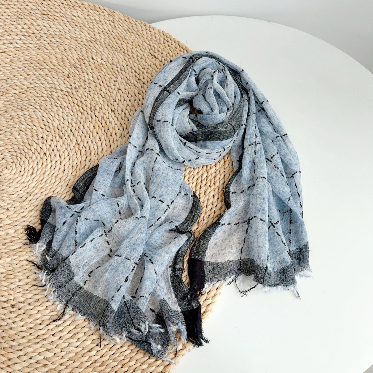 K1800 Retro pleated solid color Tencel wool scarf versatile summer neck protection dual-purpose shawl light breathable silk scarf Korean version