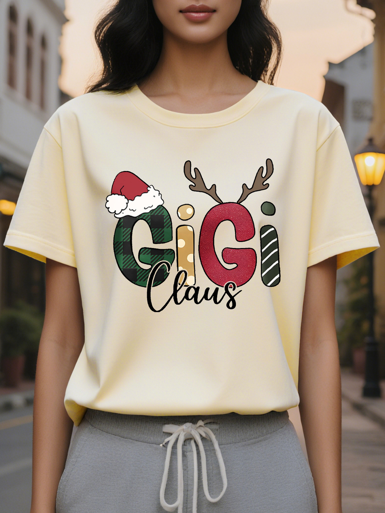 Women's Christmas Theme T-shirt Cotton Knitted Fabric Round Neck Short Sleeves Casual Style Normal Length
