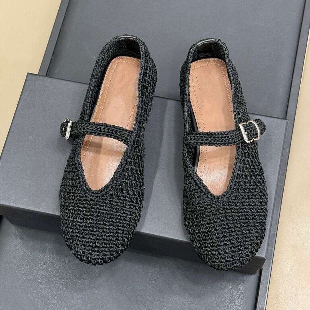 Sheepskin Version ~ Designer Shoe One-Strap Flat Handwoven Ballet Genuine Leather Shallow Mouth Mary Jane Single Shoes for Women Trendy