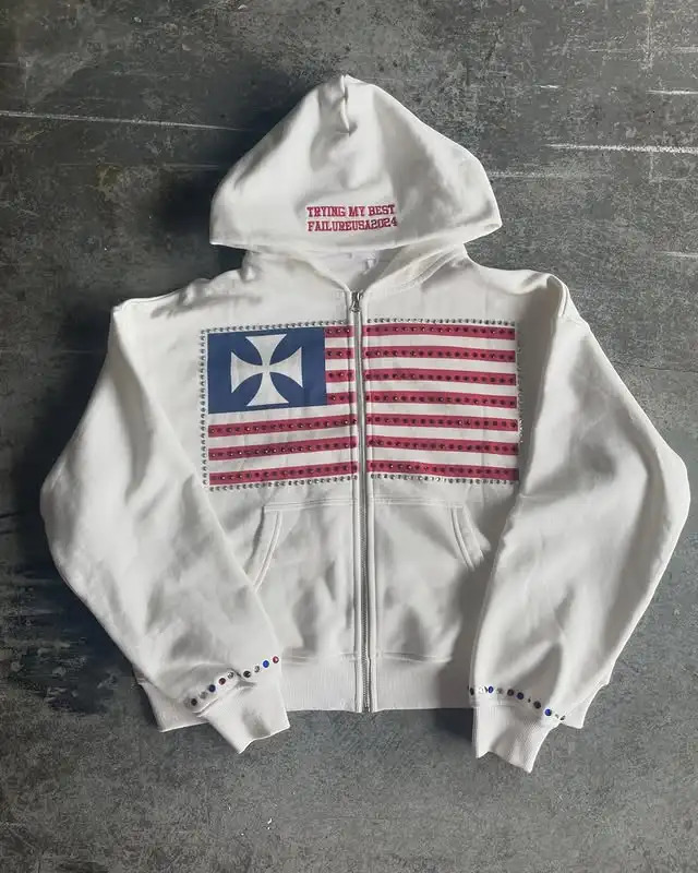 Street American Hoodie Y2K Zipper Jacket Men Women Harajuku Hip Hop Gothic Rhinestone Oversized Hoodie Sweatshirt Casual Clothes 250815