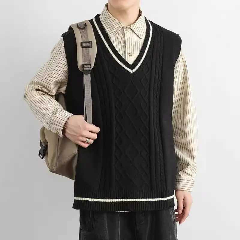 New Autumn and Winter Loose American Retro Sweater Vest Sleeveless Sweater Mens Casual TopXJ250904