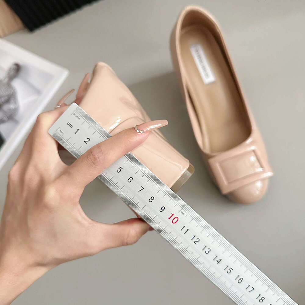 Nude Color Hidden Wedge 9cm Classic Buckle Elegant Shallow Mouth Patent Leather Chunky High Heel Single Shoes for Women