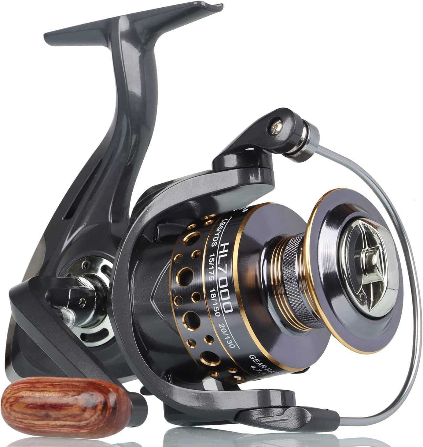 Spinning Reel Saltwater Fishing Reels with Wooden Handle 13 BB Light Weight 43LB Max Drag 471521 Gear Ratio SummerICE Fishing Beginners Kids Friendly 
