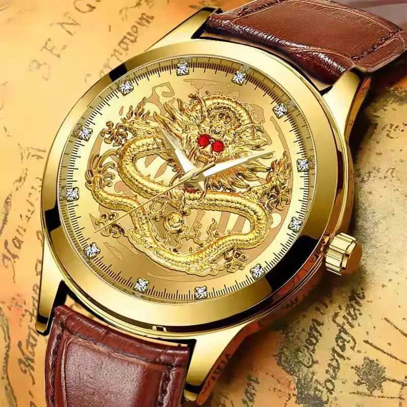 WOKAI high quality mens leisure belt quartz watch luminous waterproof cmercial waterproof clock Golden Dragon Chinese style X250904