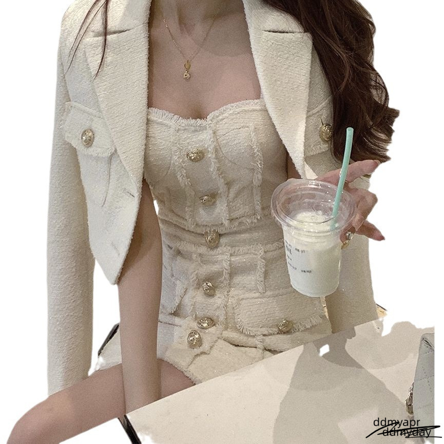 Korean Style Elegant Retro Twopiece Set Womens Sweet Wool Short Jacket With Tassel N Mini Dress Fashion 250314 Ddmyday