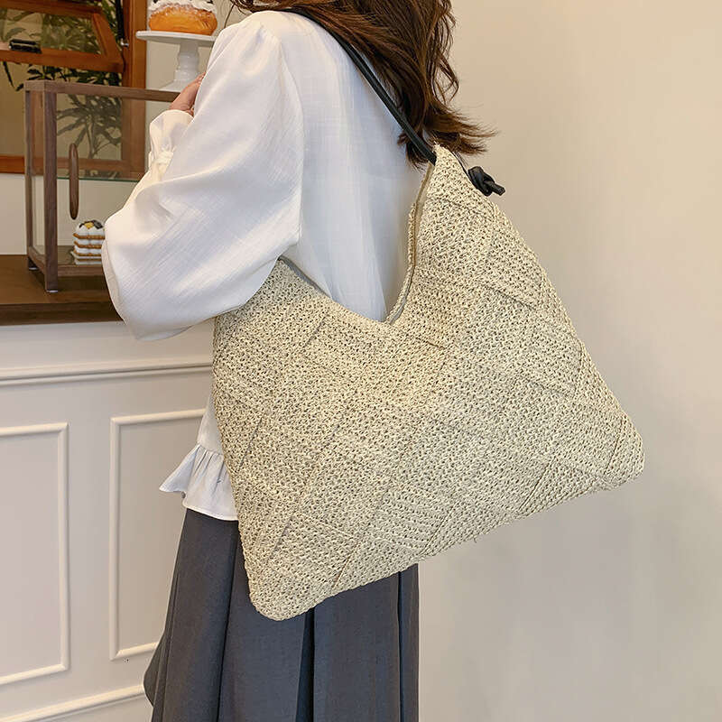 Casual Hollow Out Single Shoulder Cotton Woven New Lazy Style Handheld Straw Vacation Beach Women's Bag
