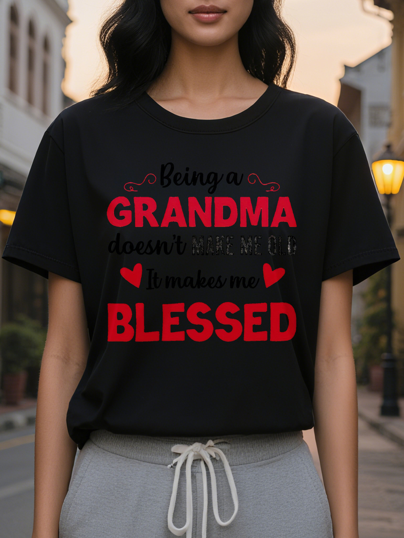 Blessed Grandma Print T Shirt Mother's Day Short Sleeve Crew Neck Casual Top for Spring Summer Women's Clothing