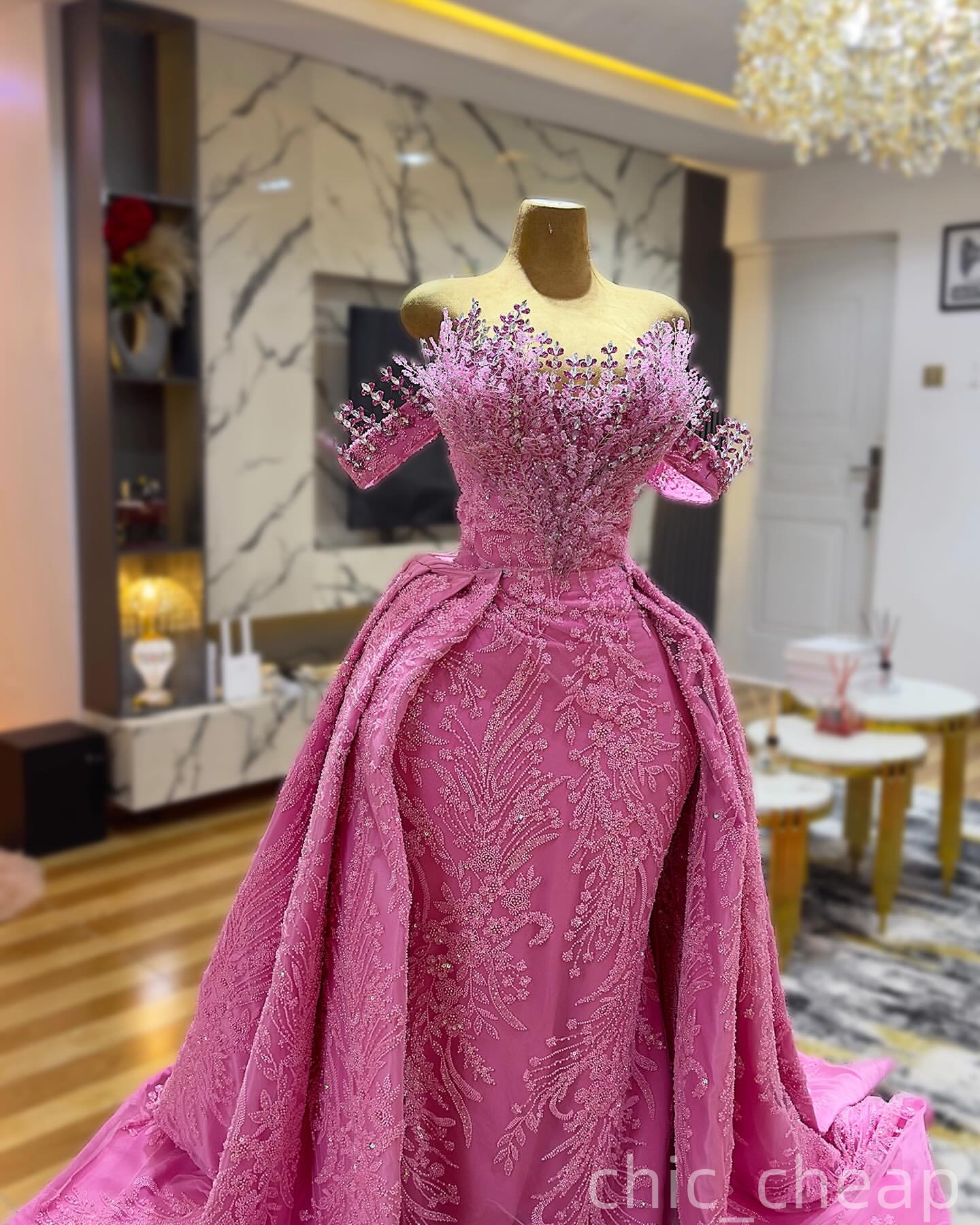 Aso Ebi Mermaid Pink Prom Dresses 2025 Crystals Detachable Train Evening Formal Party Second Birthday Engagement Gowns Plus Size Dress For Special Occ