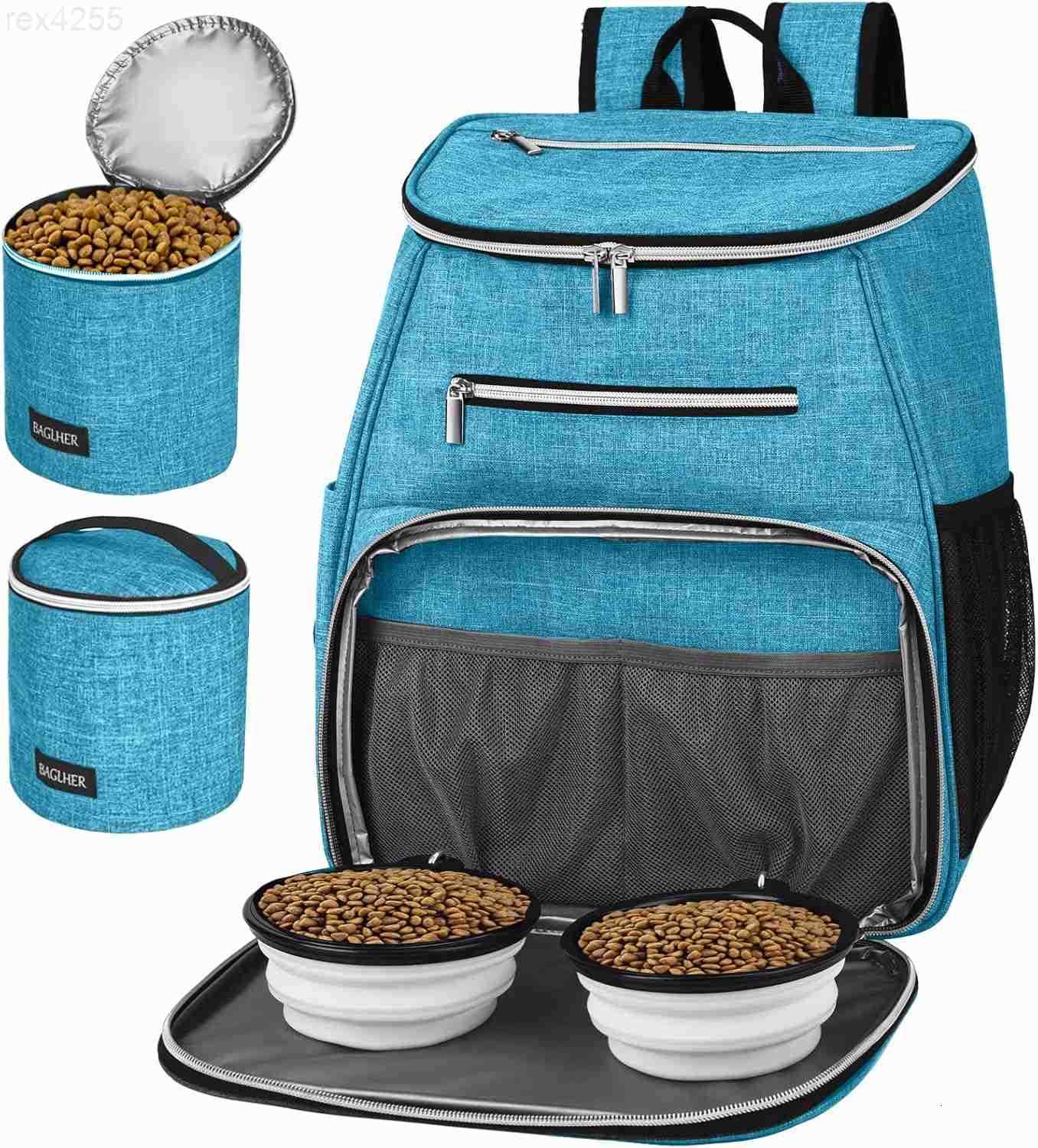 Dog Travel Bag Backpack Airline Approved Pet Supplies Backpack Dog Travel Backpack with 2 Silicone Collapsible Bowls and 2 Food Baskets GreyW250904