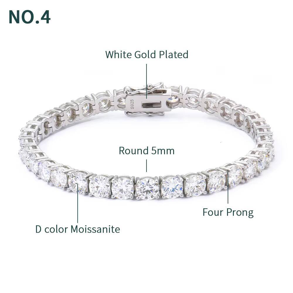 Hip Hop Men Jewelry 5mm Tennis Chain Bracelet for Women White Gold Plated 925 Sterling Silver Fine Chain Link Bracelets