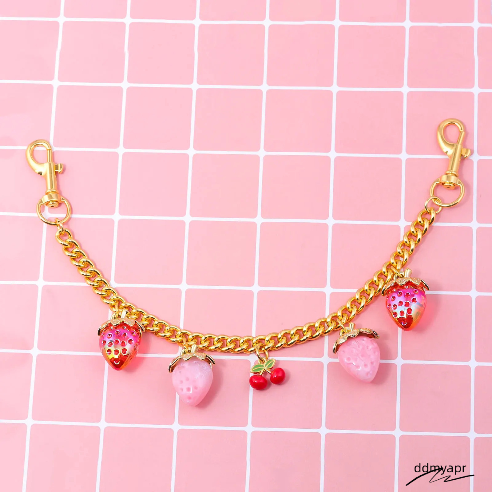 Ddmyday Fashion Women DIY Pink Strawberry Pendant Exquisite Cherry Keychain School Student Charm Mothers Day Gift Bag Accessory 250714