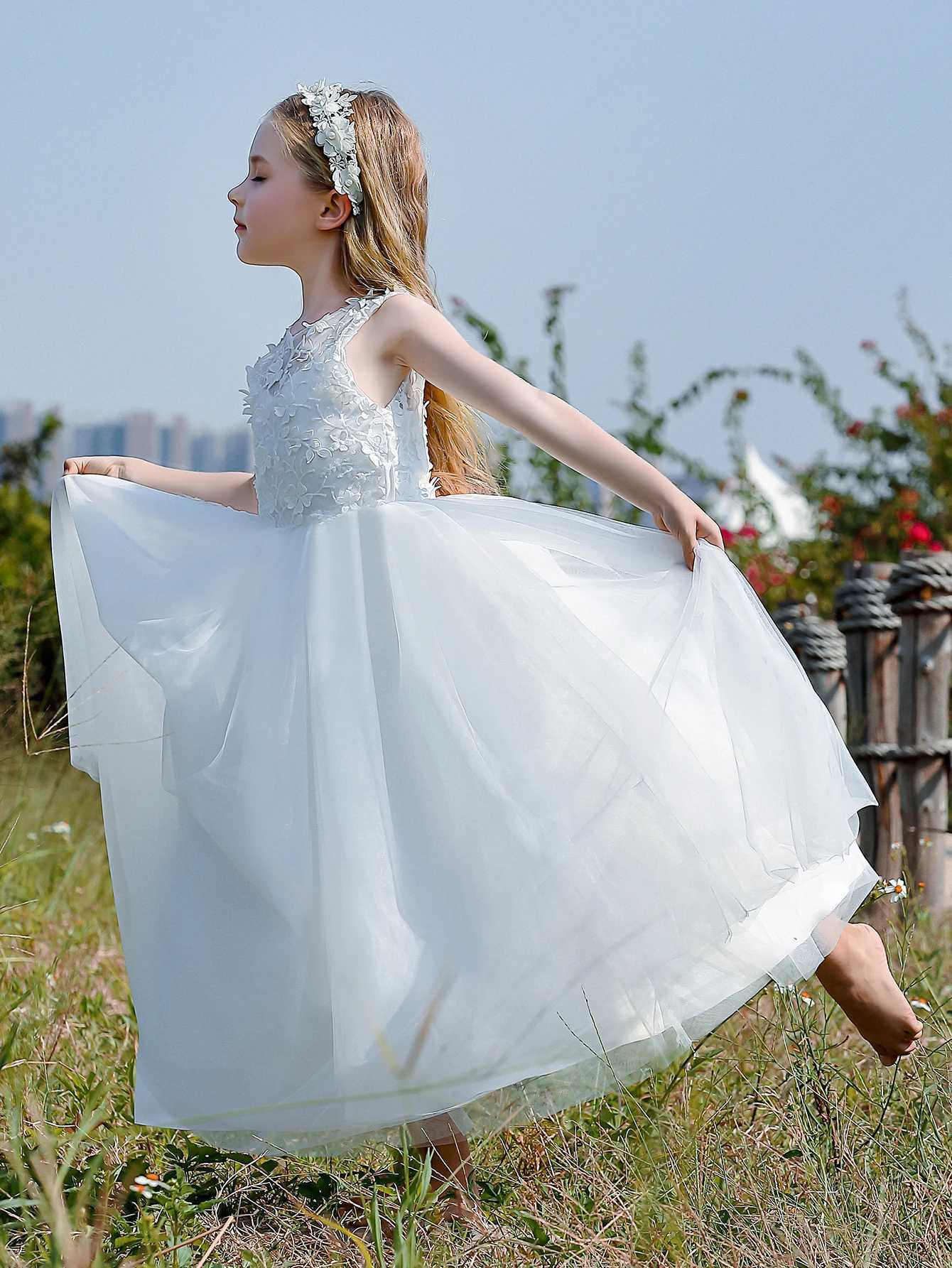 Soft Tulle Satin Floral Appliques Lace Elegant Wedding Party Princess Toddler Dress Z250904