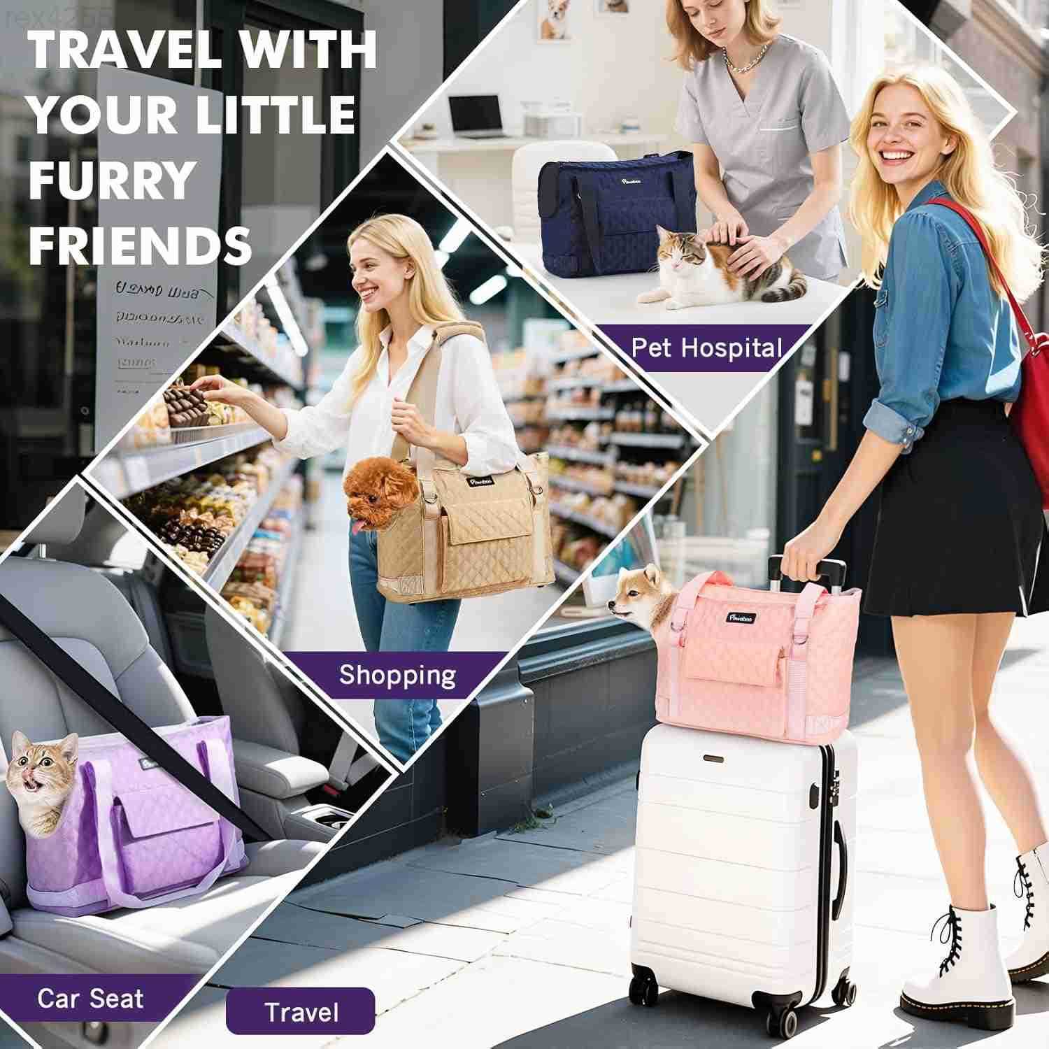 Dog Purse Carrier for Small Dogs with Pocket Lightweight Dogs and Puppies Tote Bag Carrier Dog Carriers Soft Sided for Puppy Cat Rabbit Shopping Trave