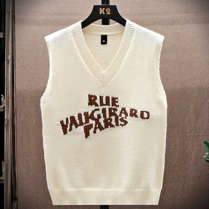 Mens V Neck Knit Vest Versatile Design RUE VAUGIRARD PARIS Pattern K2 Hanger Daily Campus Leisure UseXJ250904