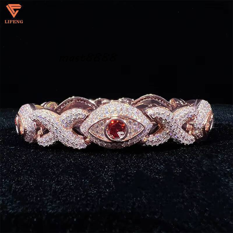 Hip Hop Men Jewelry Diamond Iced Out Infinity Bracelets 13mm Colored Moissanite Cuban Link Bracelet Cat Eye Bracelet