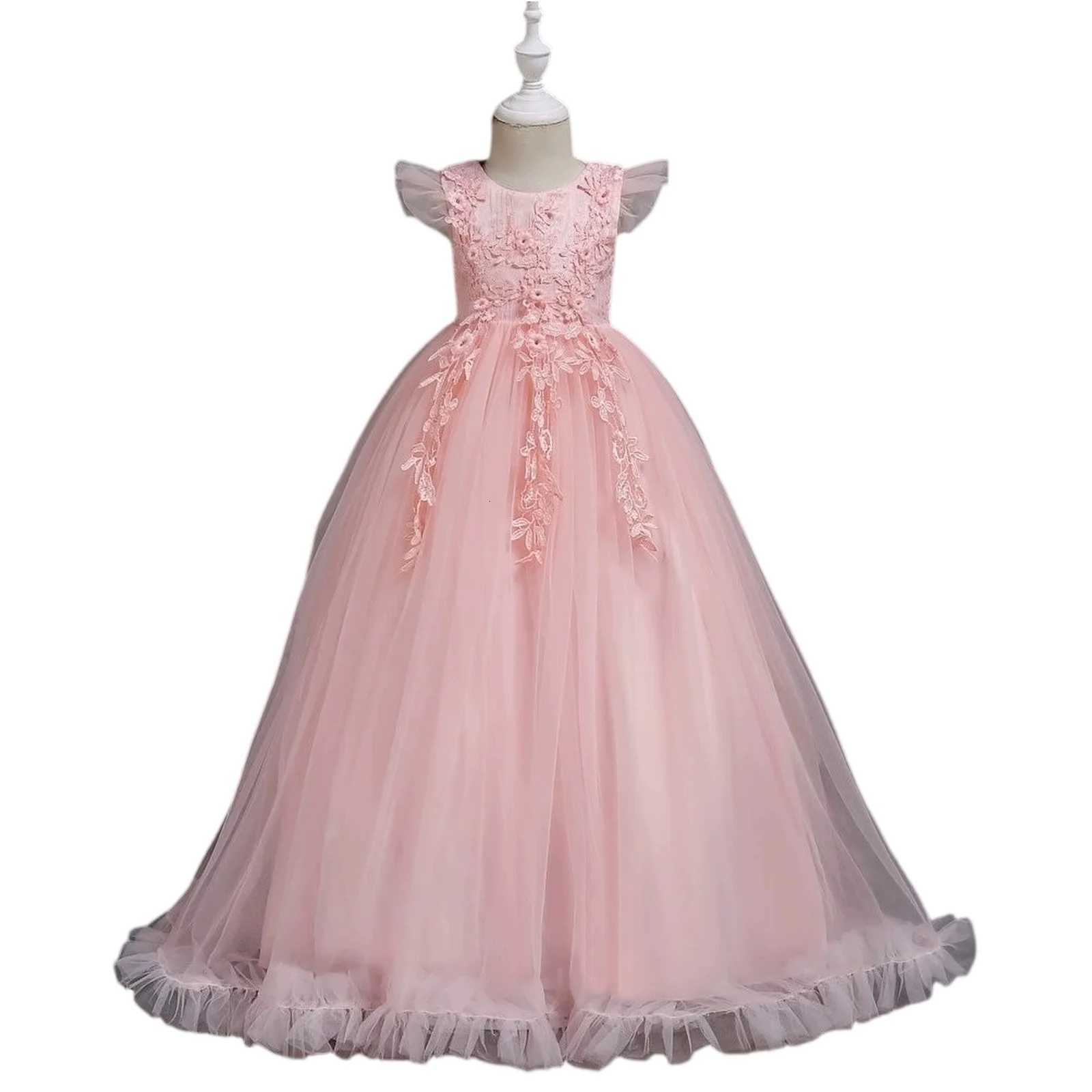 5-14 Years Green Burgundy Flower Girl Dresses Tulle Lace Long Princess Party Pageant Dresses for Girls Dresses for Girls Z250904