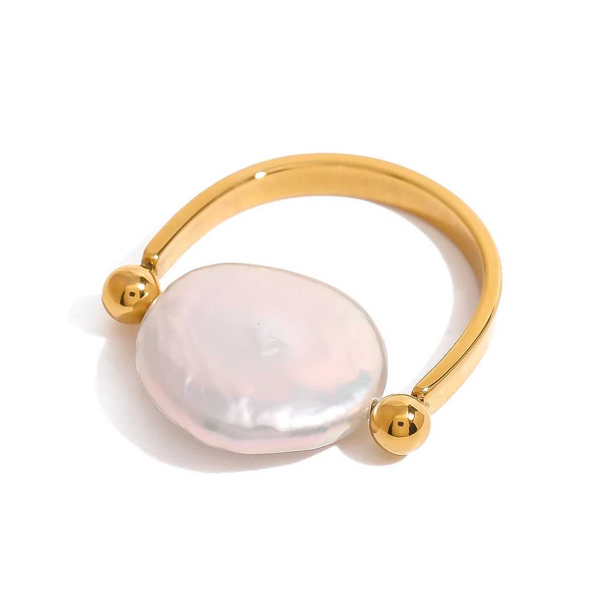 Youthway Gold Plated Stainless Steel Trend Luxury Freshwater Pearl Smooth UShed Ring For Women Waterproof Jewelry 2024 Y250904