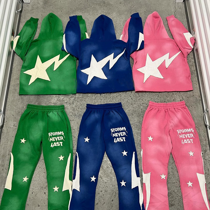 Mens Designer Fashion Streetwear Personalized Applique Letter Print High-Street Hip-Hop Style Full-Zip Cardigan Hoodie Tracksuit Pants Set