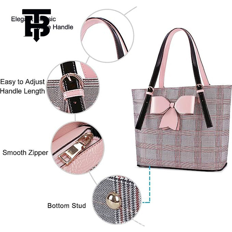 TB Designer s bag BHULAMTE Fashion Plaid Waterproof Large Capacity Line Bowknot Cute Women's Tote Bag Commuting Office Handbag Hot Item