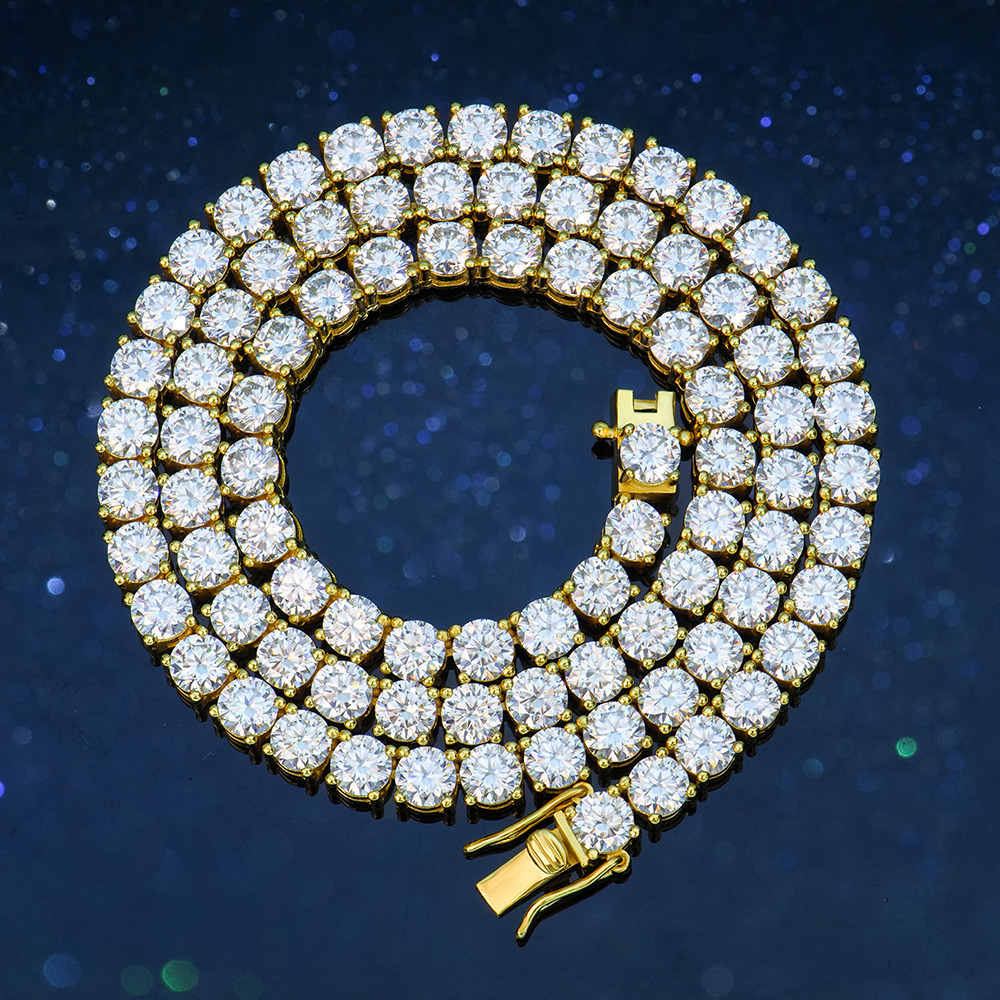 Gold Plated 925 Silver Necklace 2mm 6mm Moissanite Classic 4claws Tennis Link Chain Hip Hop Fashion Jewelry