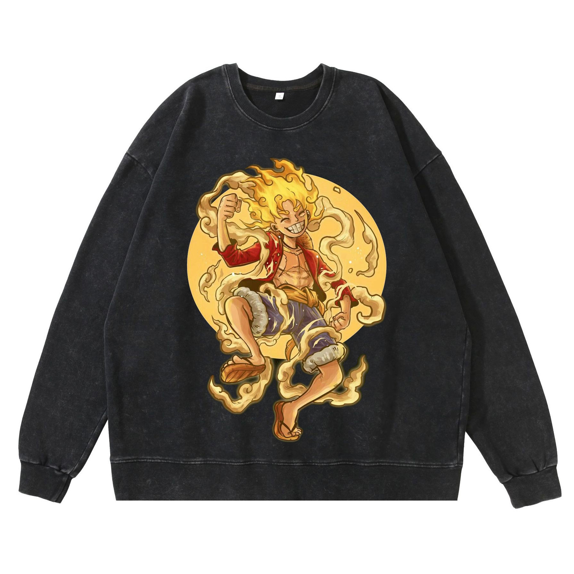 360gsm Heavyweight Washed Vintage Luffy Gear Fifth Nika Graphic Crewneck Sweatshirt Retro Streetwear Cotton Hoodie - TT8106