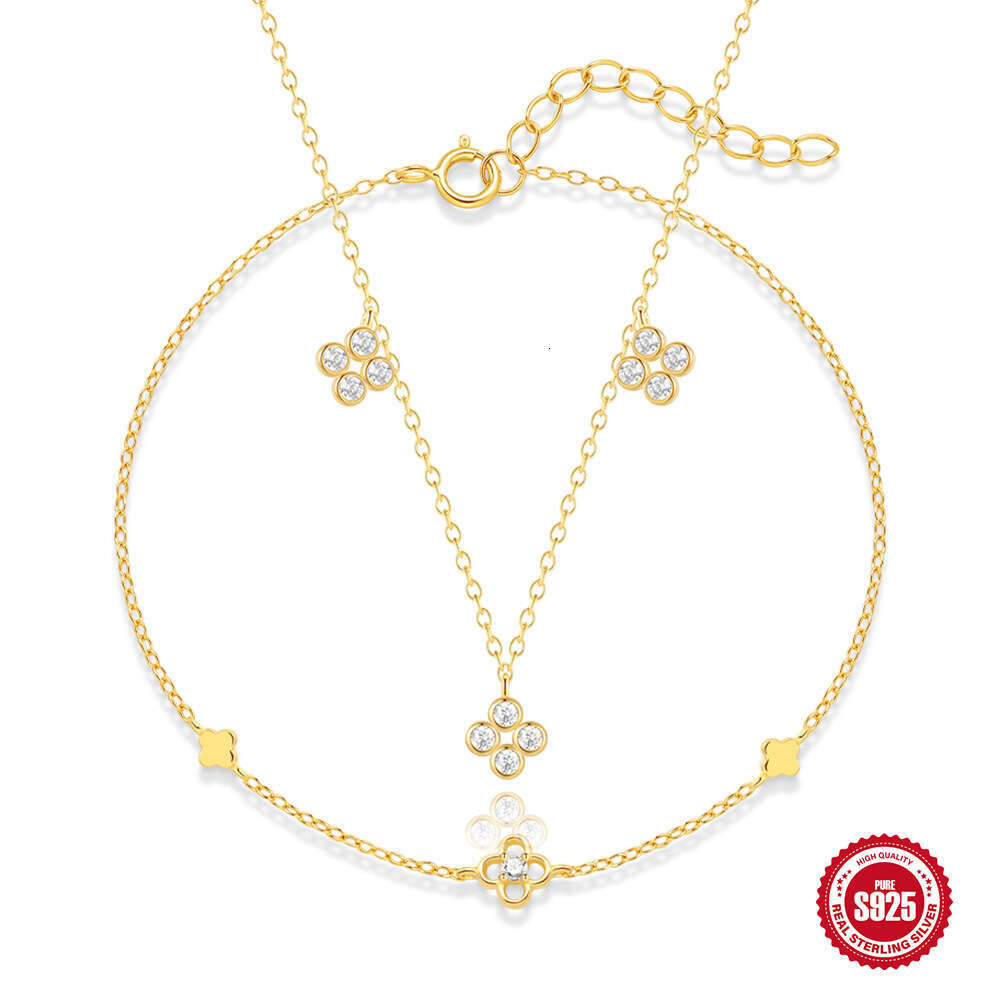New s Pure Sier Five-Flower Four-Leaf Inlaid Zircon Necklace for Women Lucky Clover Jewelry
