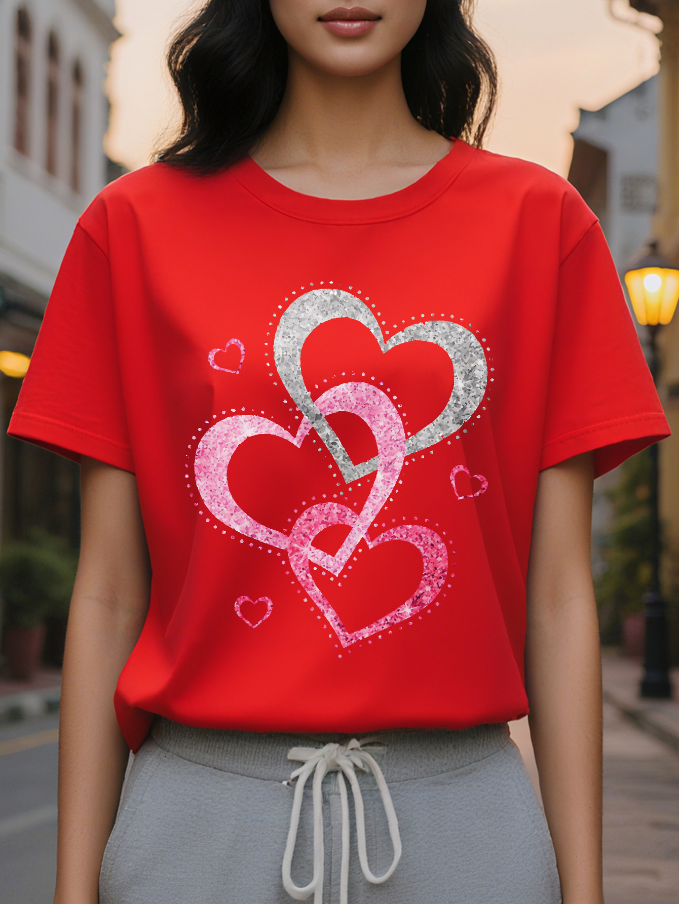 Spring and summer season women's clothing casual short-sleeved T-shirt with heart-shaped design perfect