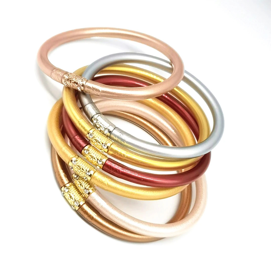 7pcslot Tibetan Temple Buddha Bangles Mix Golde Lucky Symbol Silicone Bracelet for Women Girls 250903