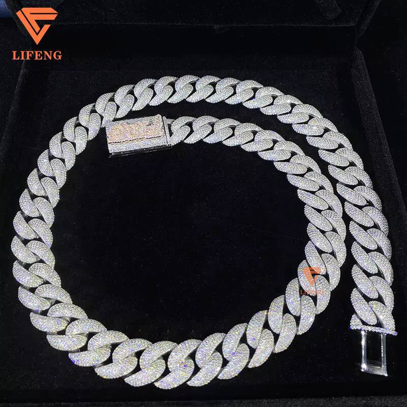 18mm 20mm 5Row Moissanite Diamond Tester VVS1 Miami Cuban Link Chain 925 Sterling Silver Necklace with White Gold Finish