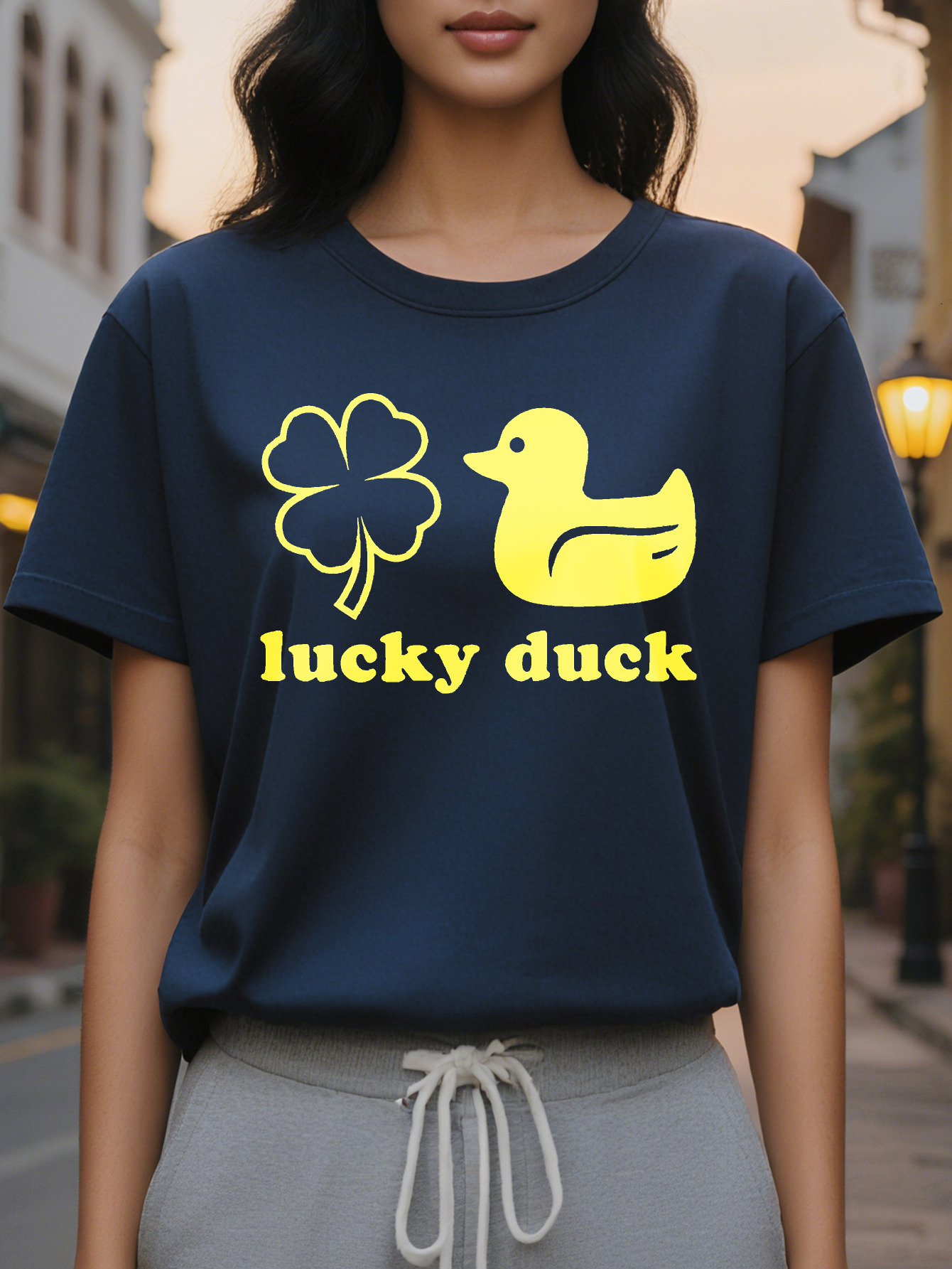 Summer Casual Crewneck T-Shirt Cotton Opaque Thin Washable Knit Alphabet