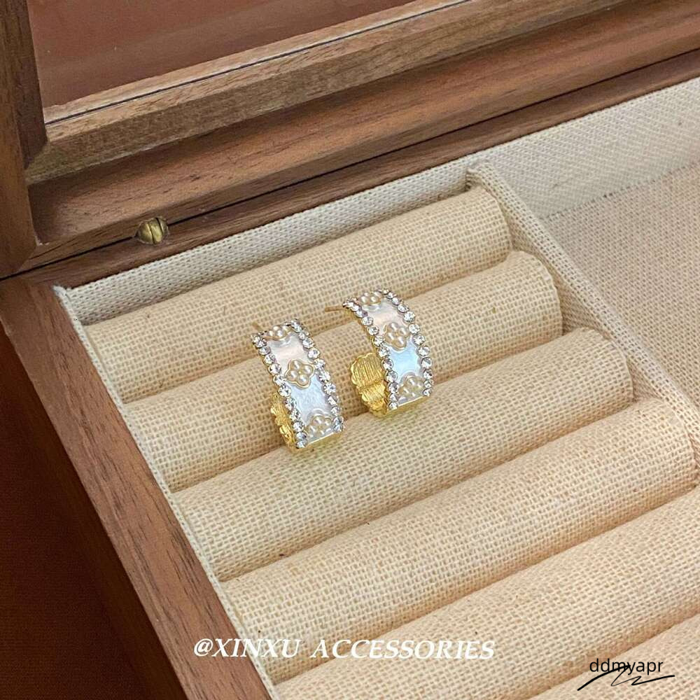 C-Shaped Pearl Earrings - Gold Plated Geometric Ddmyday Hoops With Zirconia Accents | Korean Fashion Minimalist Ear Jewelry For Women Ddmyday