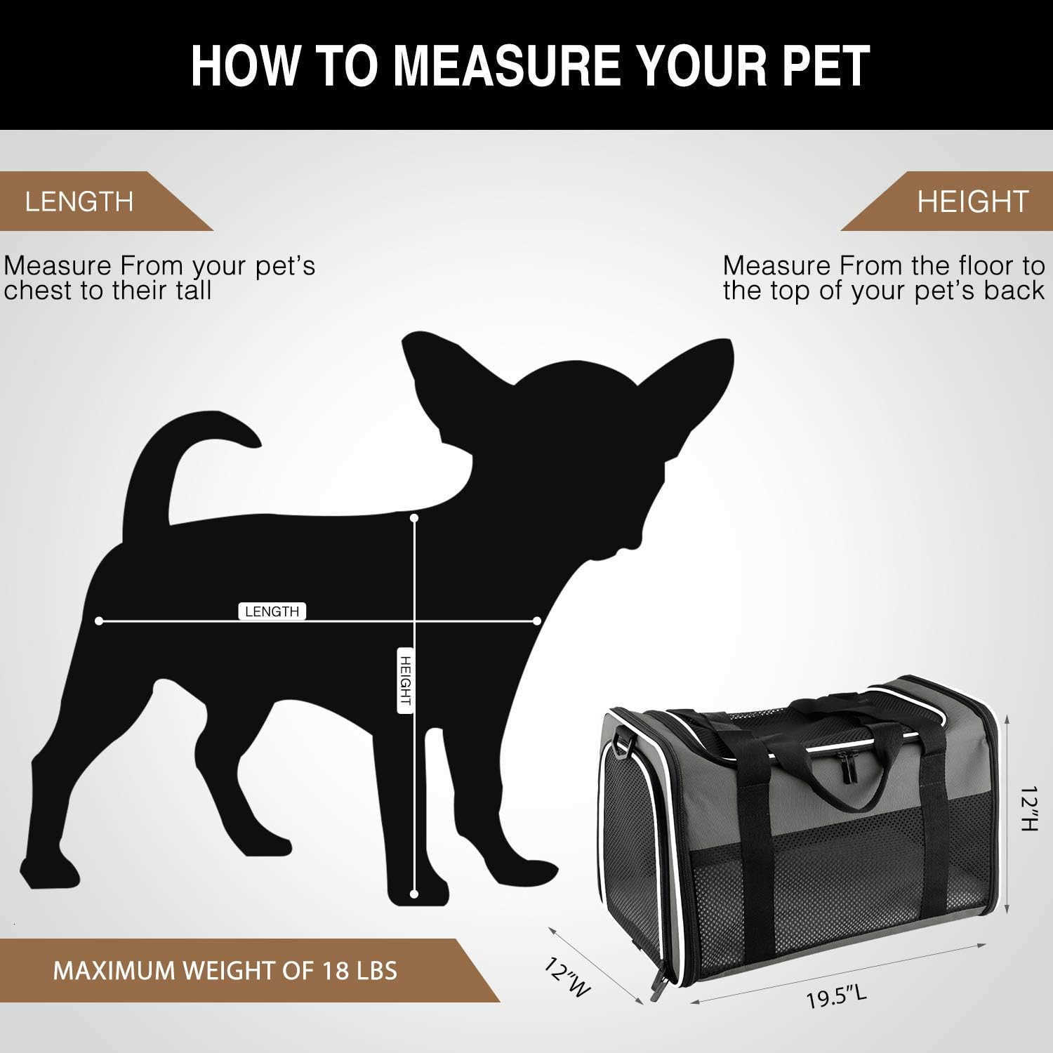 Cat Carrier Portable Foldable Dog Pet Carrier SoftSided Pet Bag up to 15 Lbs Airline Approved Travel Puppy CarrierW250904