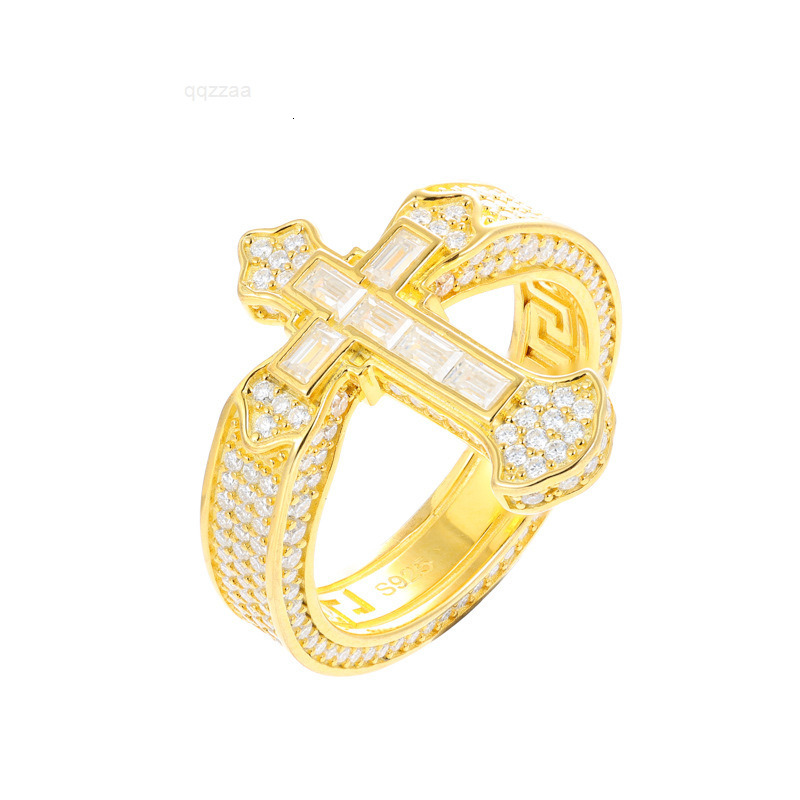 Hot Selling S925 Silver Moissanite Cross Shape Ring Super Flash t Square Diamond Ring for Men Hip Hop Style