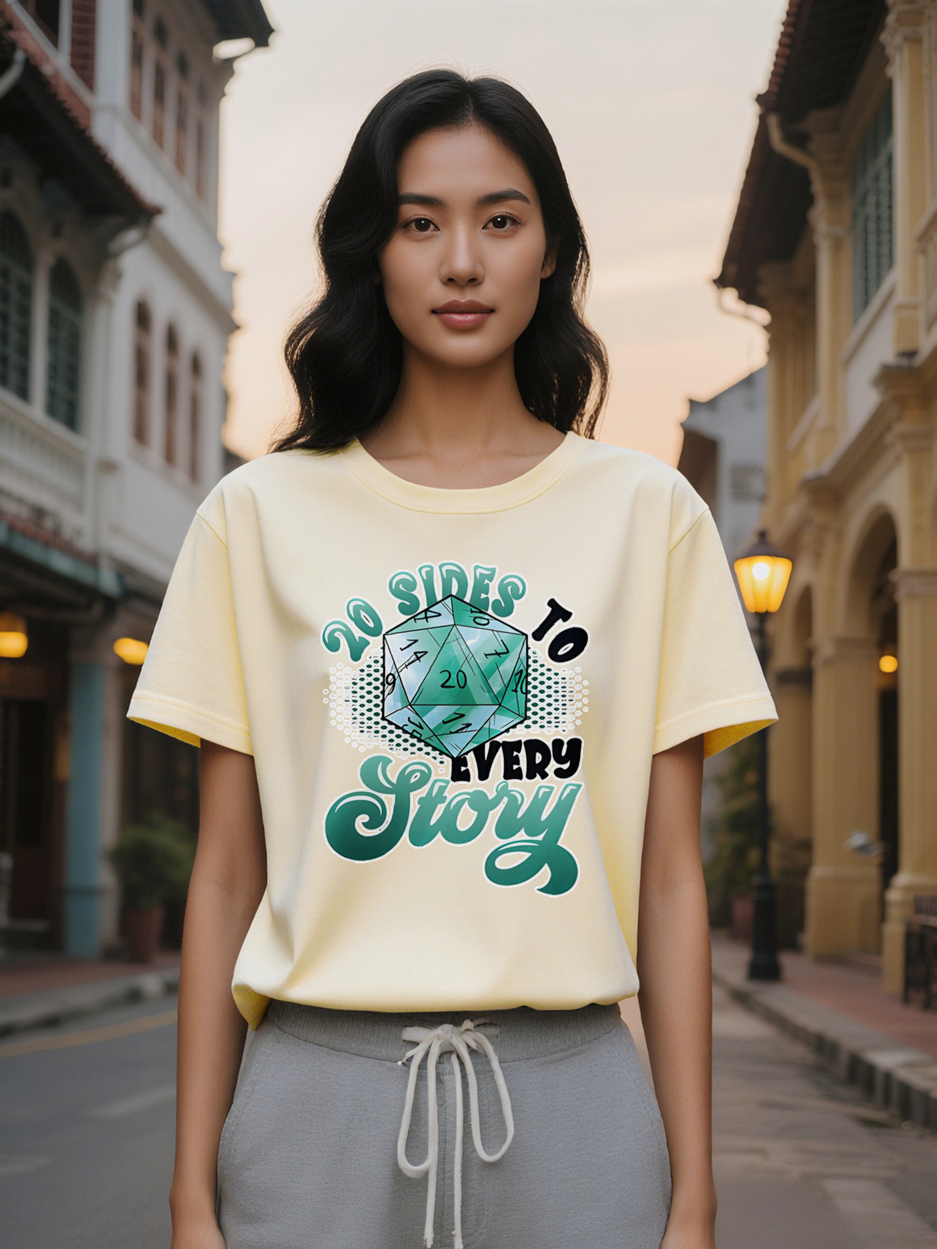 Large XL Women's Casual Graphic T-Shirt Sides to Every Story D Dice Print Black Tee Breathable Summer Round Neck Top Plus Size