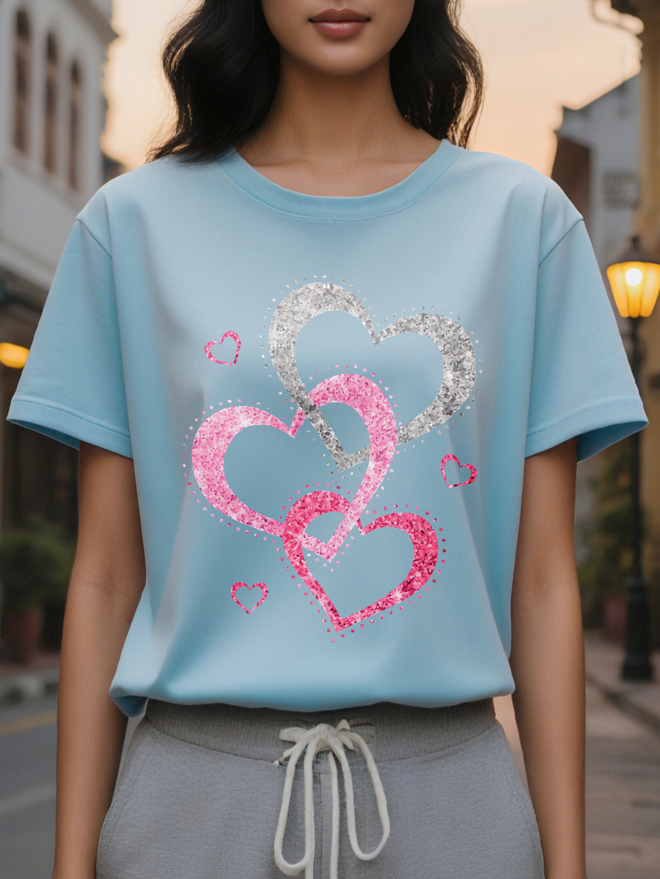 Spring and summer season women's clothing casual short-sleeved T-shirt with heart-shaped design perfect