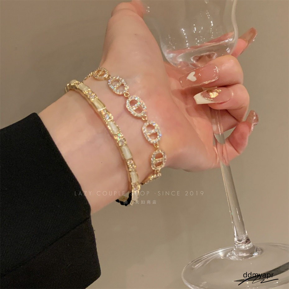 Gold Tone Linked Ddmyday Oval Bracelet With Rhinestone Accents Trendy Daily Party Wear Gift For Her High Quality And Eye - Catching Jewelry Ddmyday