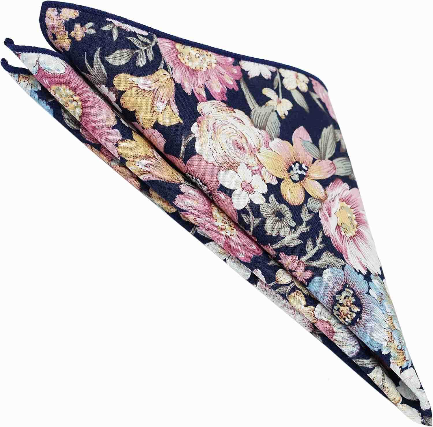 Mens Casual Skinny Floral Tie Combo Set with Flower Pocket Square 2 Cotton Necktie Hand MadeW250904